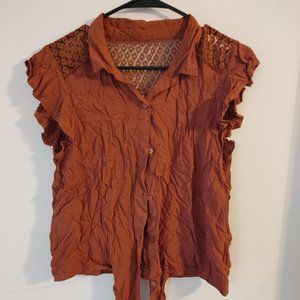 Button Up Cap Sleeve Top with Lace Back